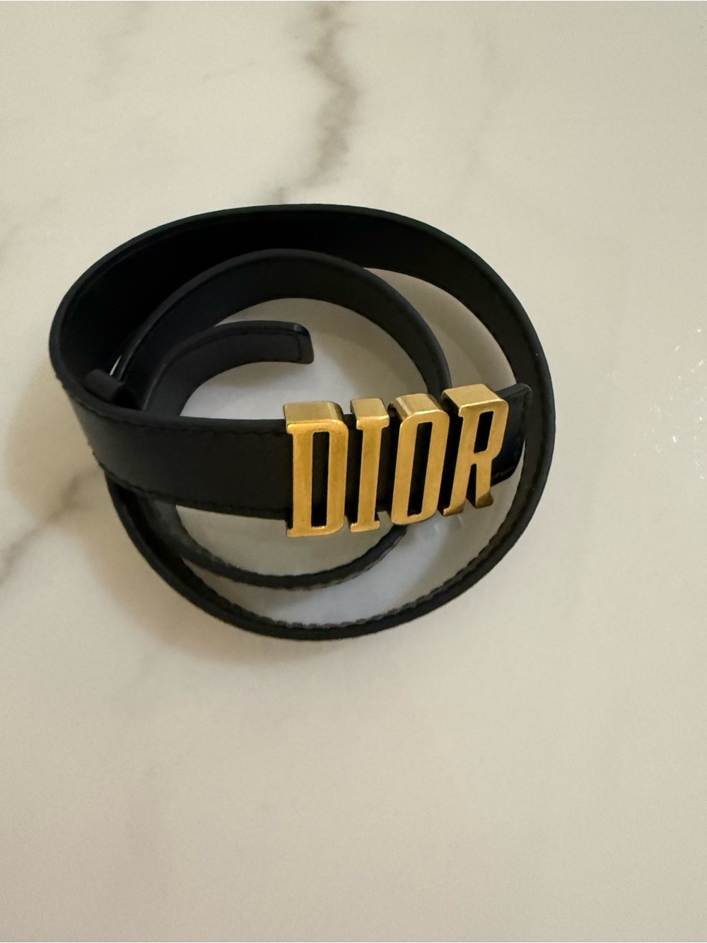 Dior Black Leather Belt with Gold DIOR Letter Buckle